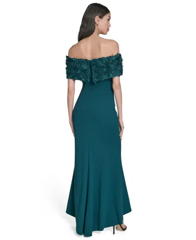 Eliza J Petite Rosette-trim Off-the-shoulder Evening Gown In Green