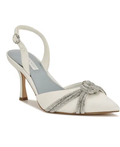 Nine West Women's Deby Bridal Satin Embellished Slingback Pumps In White