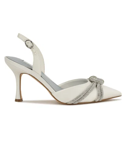 Nine West Women's Deby Bridal Satin Embellished Slingback Pumps In White