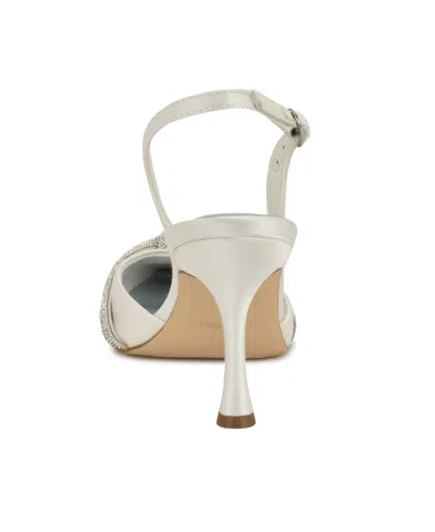 Nine West Women's Deby Bridal Satin Embellished Slingback Pumps In White