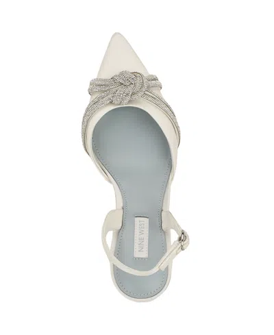 Nine West Women's Deby Bridal Satin Embellished Slingback Pumps In White