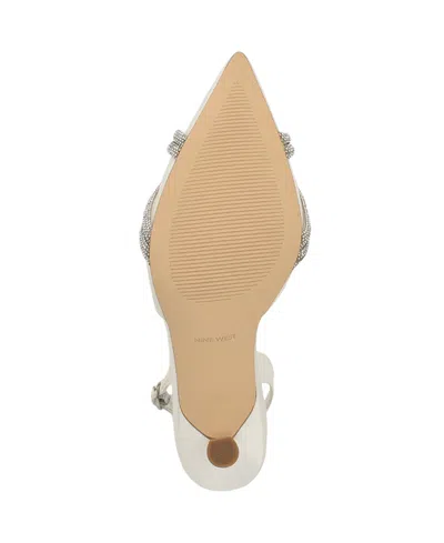 Nine West Women's Deby Bridal Satin Embellished Slingback Pumps In White