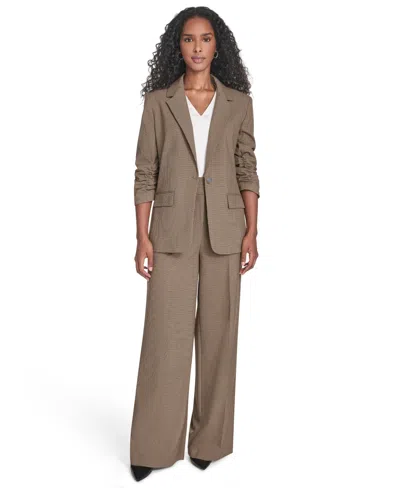 Calvin Klein Petite Novelty Check One Button Jacket In Brown