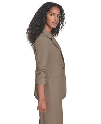 Calvin Klein Petite Novelty Check One Button Jacket In Brown