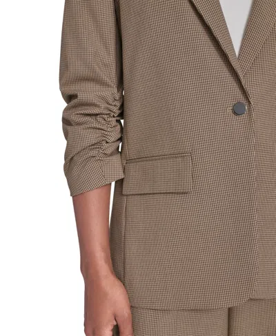 Calvin Klein Petite Novelty Check One Button Jacket In Brown