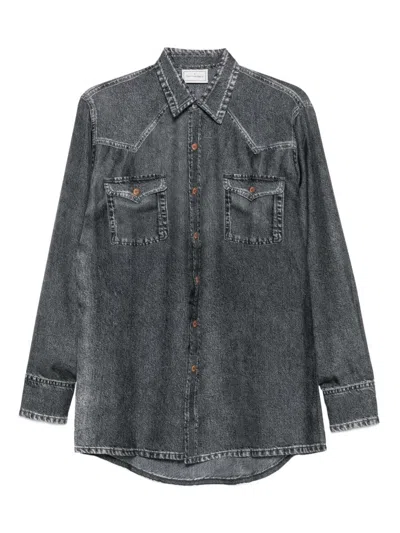 Pierre-louis Mascia Pierre Louis Mascia Denim Print Silk Shirt In Gray