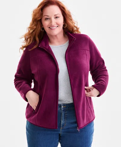 Style & Co Plus Size Solid Polar Fleece Zip-front Jacket, Exclusively At Macy's In Purple