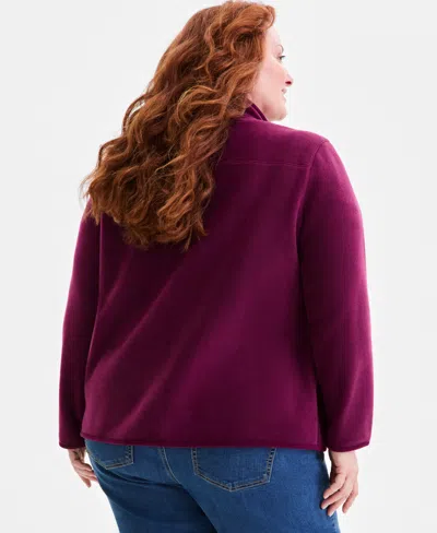 Style & Co Plus Size Solid Polar Fleece Zip-front Jacket, Exclusively At Macy's In Purple