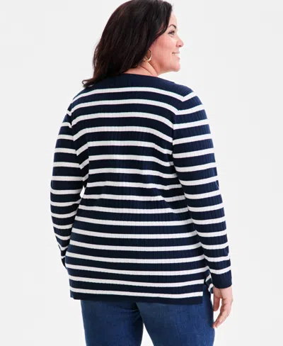 Style & Co Plus Size Legacy Stripe Long-sleeve Sweater, Macy's Exclusive In Blue