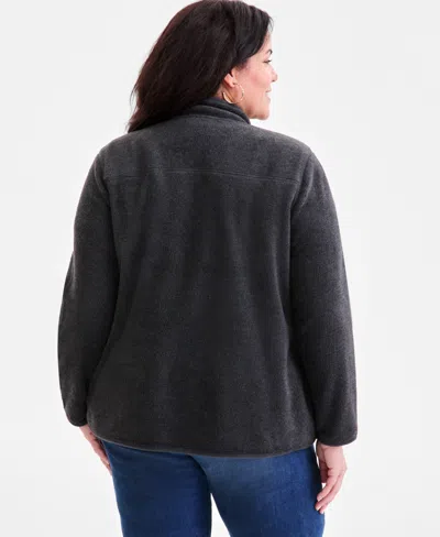 Style & Co Plus Size Solid Polar Fleece Zip-front Jacket, Exclusively At Macy's In Black