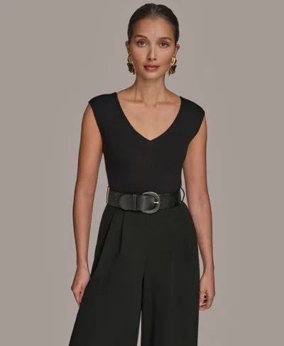 Donna Karan Women's Belted Straight-leg Jumpsuit In Black