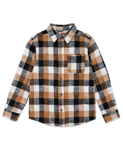 Levi's Big Boys Buffalo Checkered Flannel Long Sleeve Shirt In Black