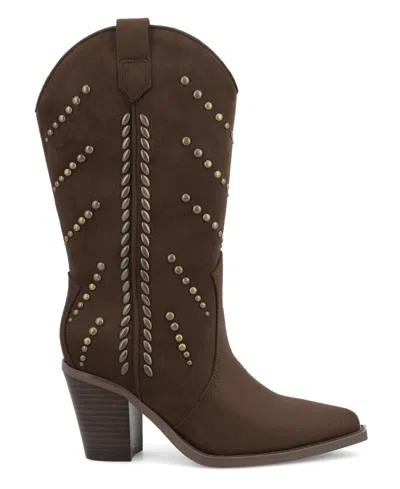Mia Women's Morgann Pointed Toe Studded Western Boots In Brown