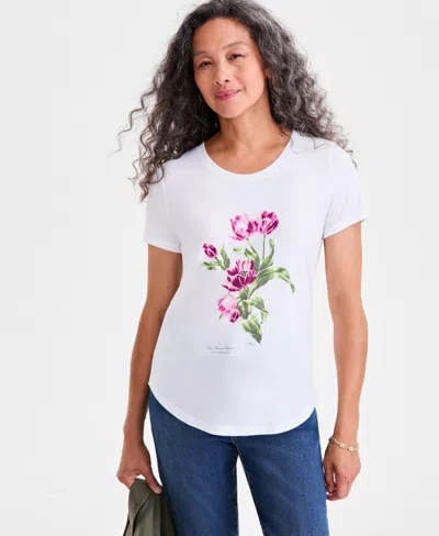 Style & Co Women's Graphic Crewneck Short-sleeve T-shirt, Exclusively At Macy's In White