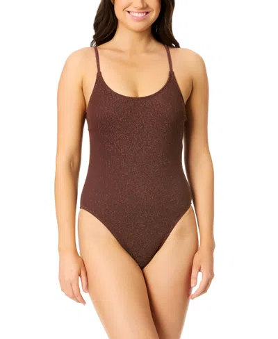 Salt + Cove Juniors' Metallic One-piece Swimsuit, Exclusively At Macy's In Brown