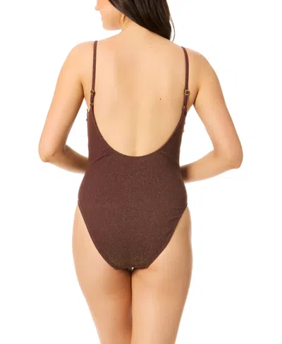 Salt + Cove Juniors' Metallic One-piece Swimsuit, Exclusively At Macy's In Brown