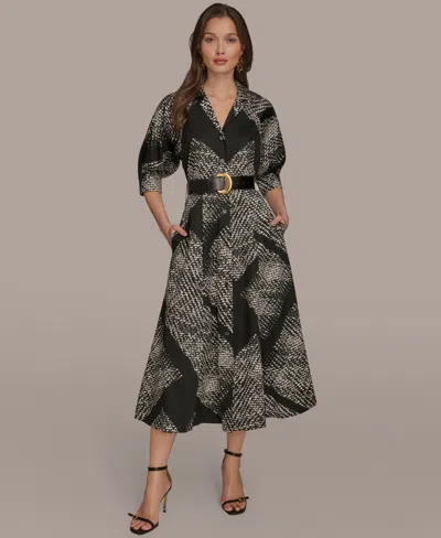 Donna Karan Belted Midi Shirt Dress In Multi