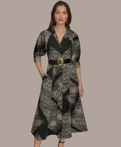 Donna Karan Belted Midi Shirt Dress In Multi