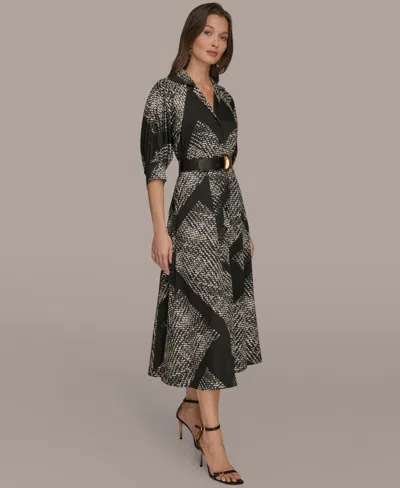 Donna Karan Belted Midi Shirt Dress In Multi