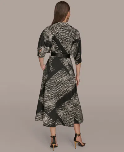 Donna Karan Belted Midi Shirt Dress In Multi