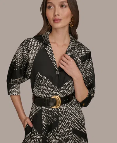 Donna Karan Belted Midi Shirt Dress In Multi
