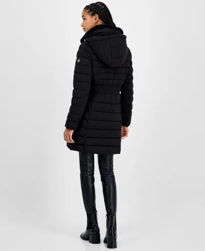Michael Kors Michael  Petite Faux-fur-collar Hooded Packable Puffer Coat In Black