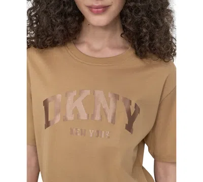 Dkny Sport Women's Varsity Satin Logo Oversized Cotton T-shirt In Brown