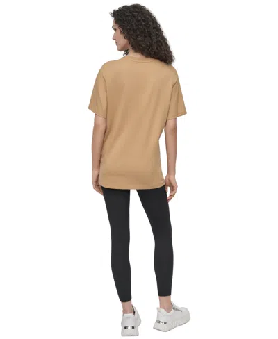 Dkny Sport Women's Varsity Satin Logo Oversized Cotton T-shirt In Brown