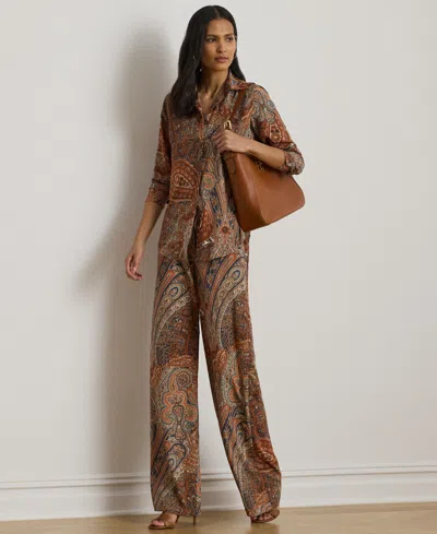 Ralph Lauren Lauren  Paisley Print Classic Fit Crepe Button-up Shirt In Blue