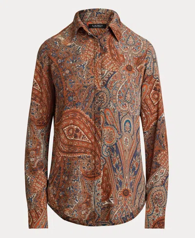 Ralph Lauren Lauren  Paisley Print Classic Fit Crepe Button-up Shirt In Blue