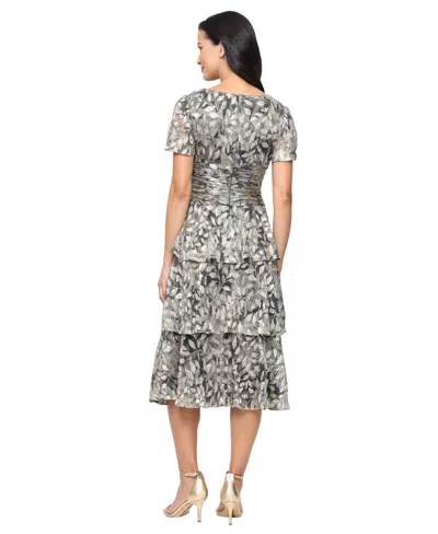 Sl Fashions Women'sâ Tea Length Printed Lurex Midi Dress In Gray