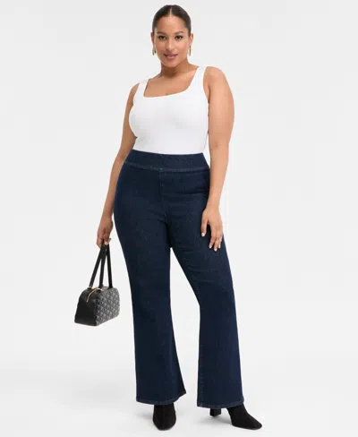 Inc International Concepts Plus Size High-rise Pull-on Flared Jeans, Macy's Exclusive In Blue