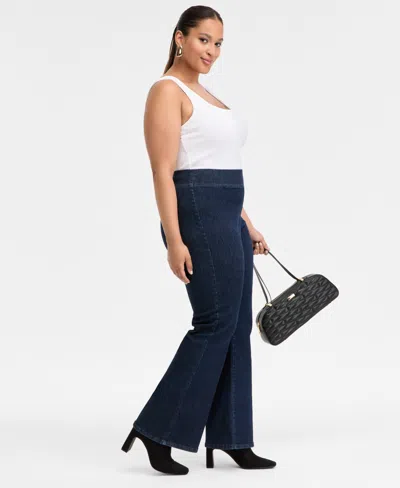 Inc International Concepts Plus Size High-rise Pull-on Flared Jeans, Macy's Exclusive In Blue
