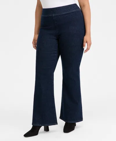 Inc International Concepts Plus Size High-rise Pull-on Flared Jeans, Macy's Exclusive In Blue