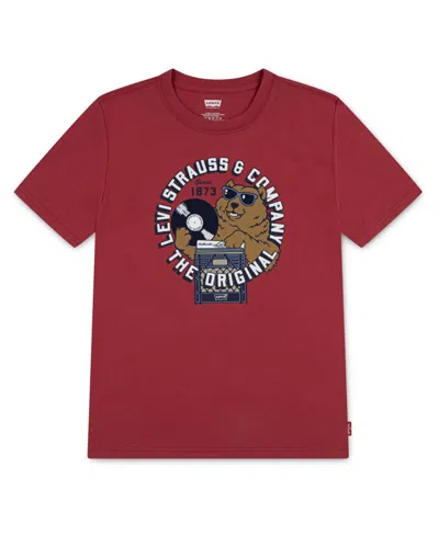 Levi's Big Boys Play That Record Short Sleeve T-shirt In Red