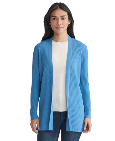 Jones New York Petite Solid Open-front Cardigan Sweater In Blue