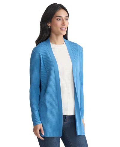 Jones New York Petite Solid Open-front Cardigan Sweater In Blue
