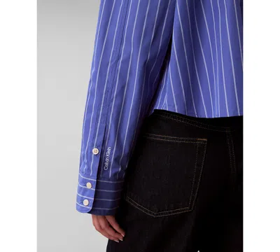 Calvin Klein Jeans Est.1978 Calvin Klein Women's Stripe Cropped Boxy Button-down Shirt In Blue
