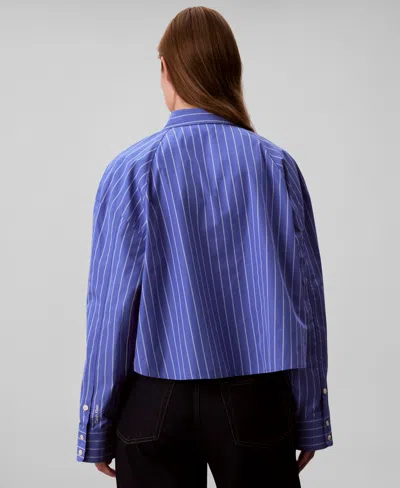 Calvin Klein Jeans Est.1978 Calvin Klein Women's Stripe Cropped Boxy Button-down Shirt In Blue