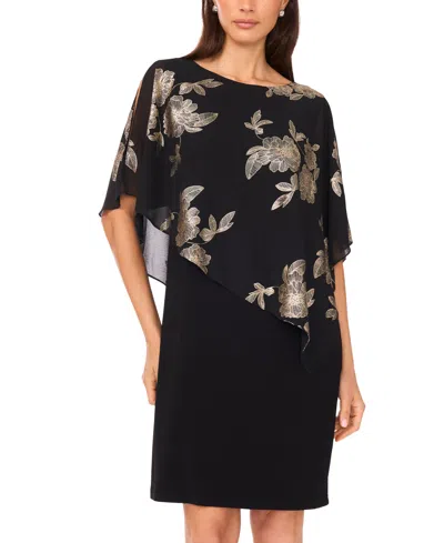 Msk Women's Foil Cape Short Dress In Black