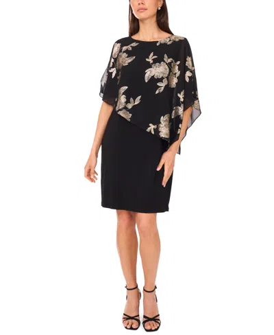 Msk Women's Foil Cape Short Dress In Black