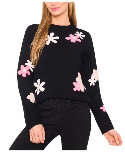 Cece Groovy Flower Sweater In Black
