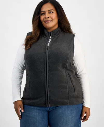 Style & Co Plus Size Solid Polar Fleece Vest, Exclusively At Macy's In Black