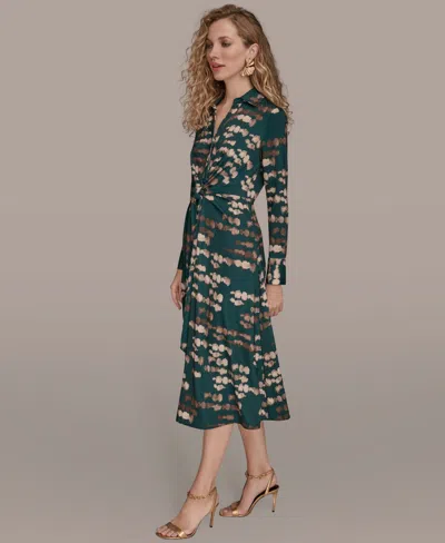 Donna Karan Satin Shirtdress In Green