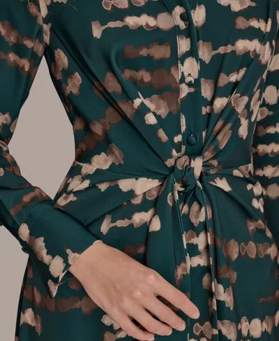 Donna Karan Satin Shirtdress In Green
