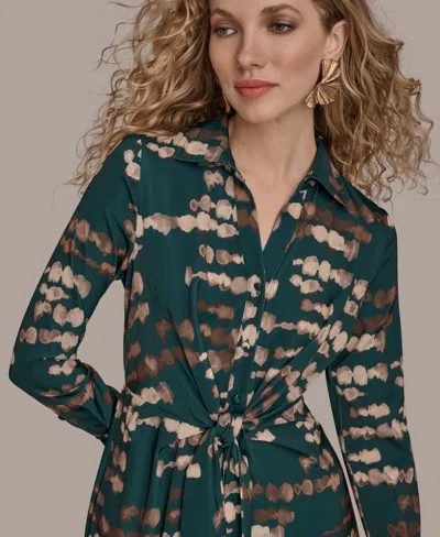 Donna Karan Satin Shirtdress In Green