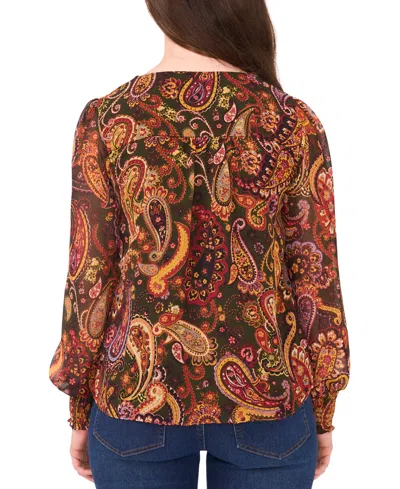 Sam & Jess Petite Smocked Shoulder V-neck Blouse Top In Green