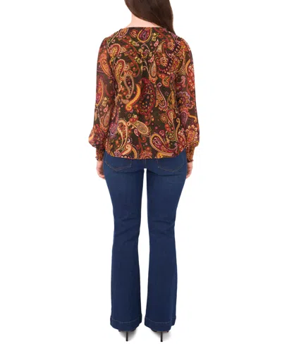 Sam & Jess Petite Smocked Shoulder V-neck Blouse Top In Green