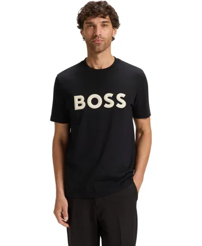 Hugo Boss Boss Tiburt 354 Logo Print T Shirt In Black