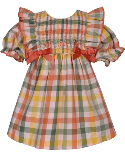 Bonnie Baby Baby Girls Plaid Pumpkin Smocked Dress In Multi